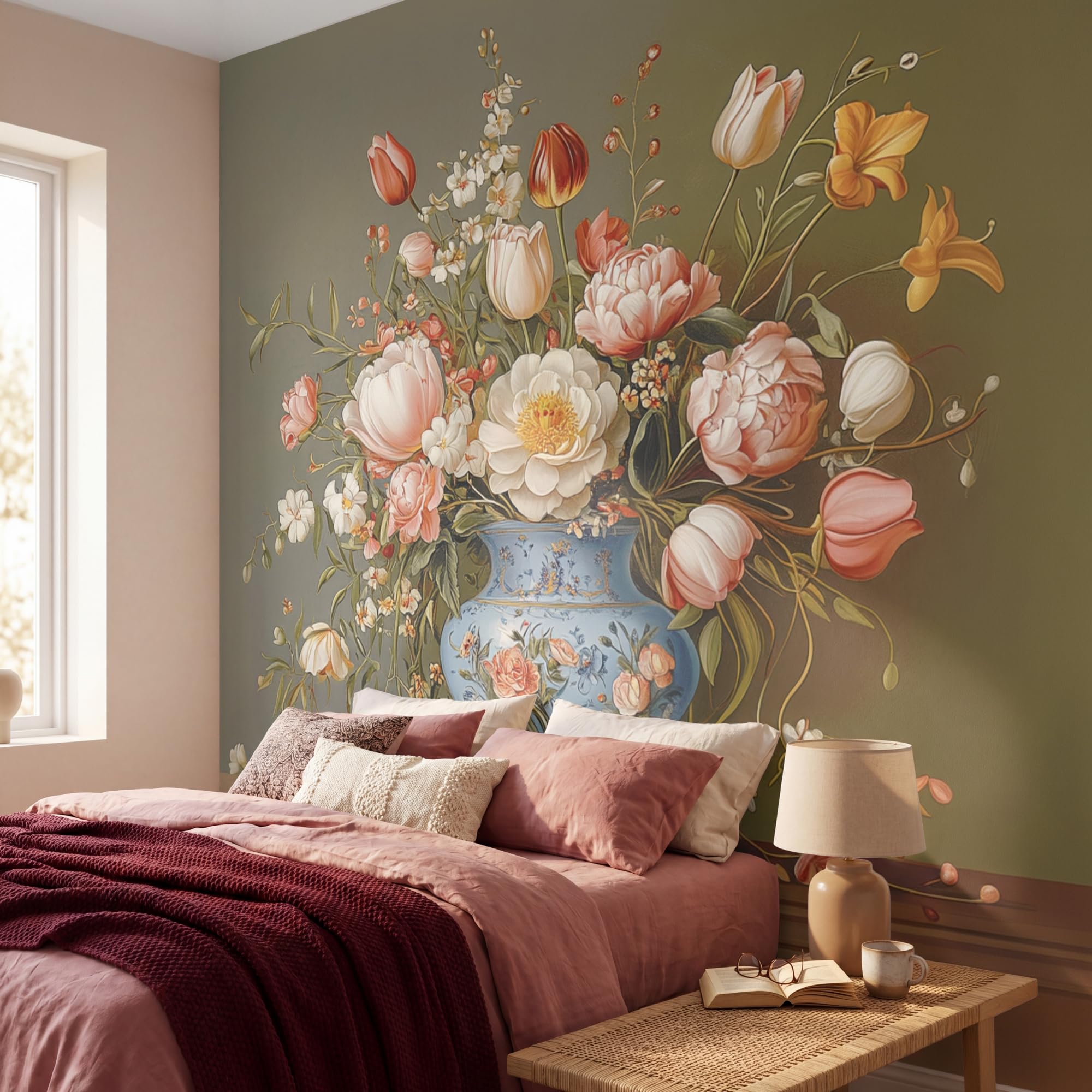 Vinyl Tapete Premium 280x280 cm Wohnzimmer Schlafzimmer Küche Flur Moderne Wand Tapeten Wallpaper For Living Room Bedroom Neutral - Blumen - Blumenstrauß - Vase