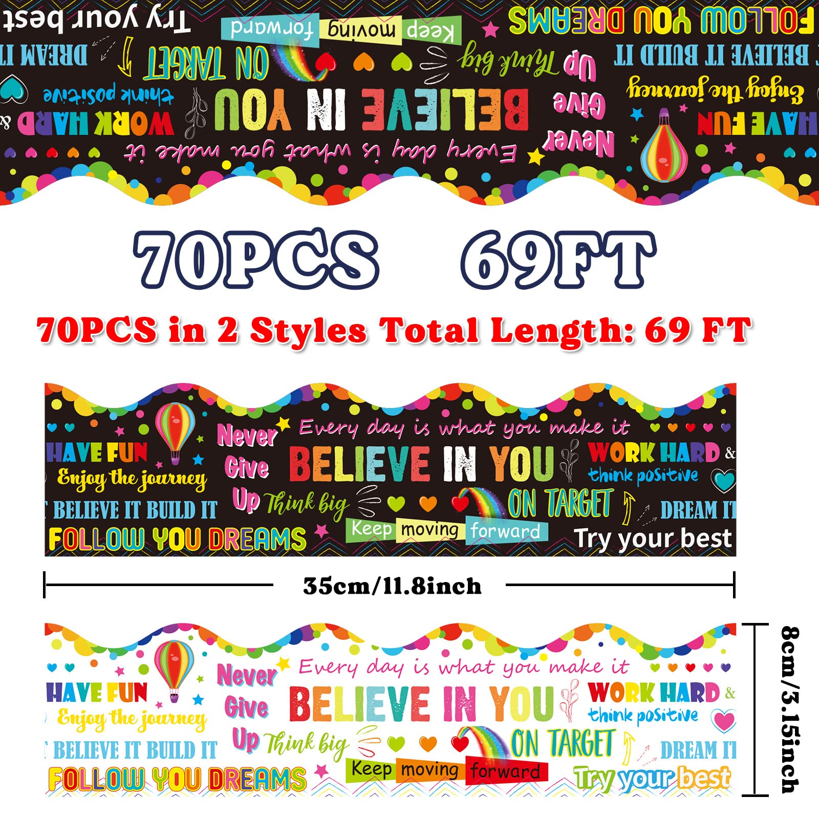 Buy 69ft Inspirational Quotes Bulletin Board Borders Growth Mindset Motivational Bulletin Board