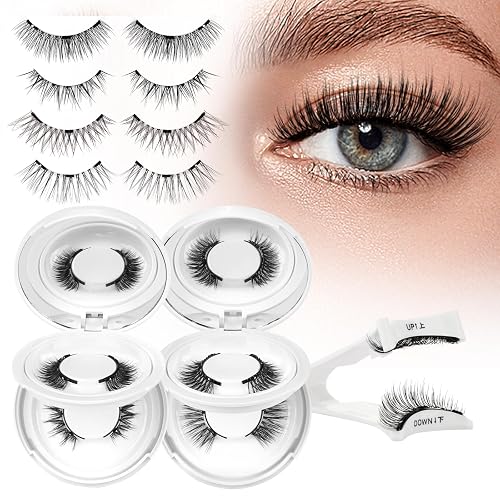 Higu clace Magnetic-Eyelashes with Applicator 4 Pairs Magnetic-Lashes Natural Look Wispy Magnet Lashes Easy to Wear and Remove（DJCX-A01)