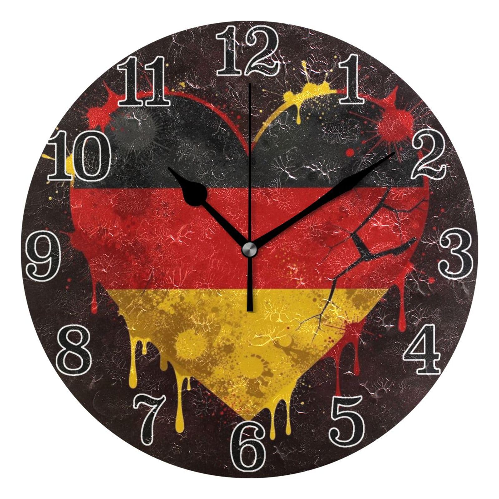Horloge murale silencieuse drapeau allemand cœur lisible pour intérieur calme