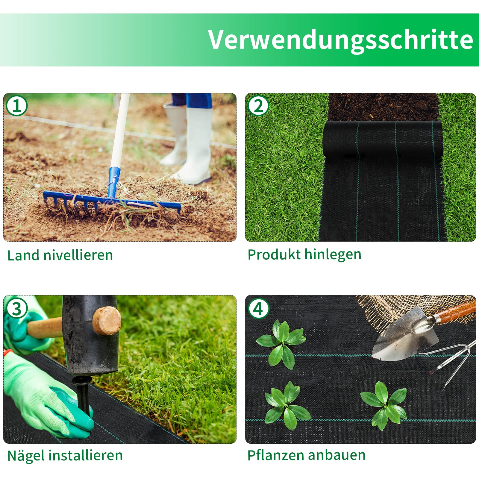 XMTECH Toile Non-tissée de Jardin - 100 g/m² - Extra résistante Contre Les Mauvaises Herbes - 25 m x 2 m = 50 m² - Film de paillis - Protection des Plantes - Résistant aux UV et indéchirable