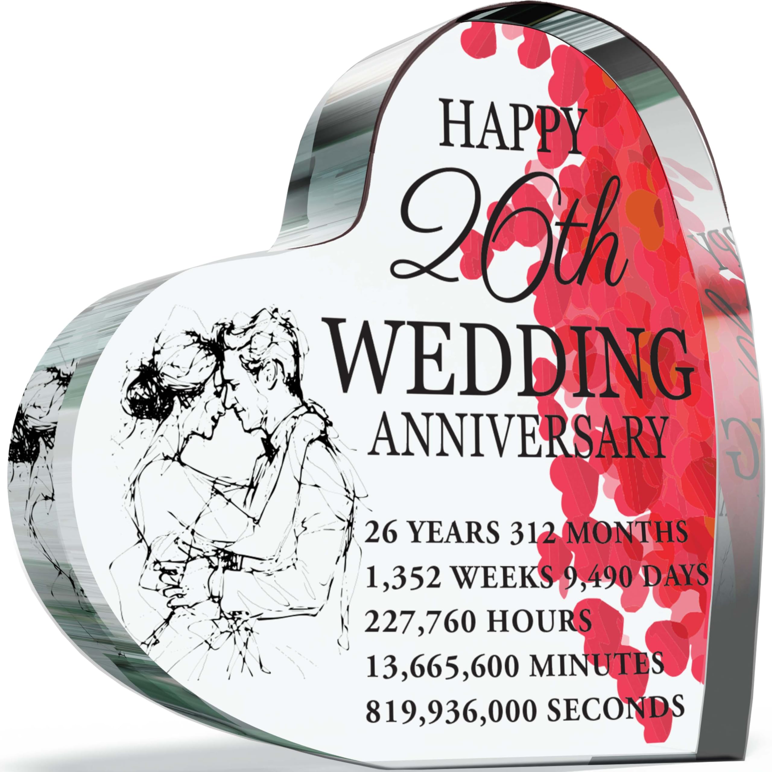 26th Anniversary Plaque Gifts for Wife Husband - Happy 26th Wedding Anniversary - I Love You Romantic Acrylic Heart Gift For Women Men, 100mm x 100mm Present For Couples Twenty-Sixth Anniversaries