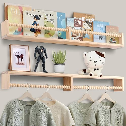 Miniatura 2 de Juego de 3 estantes de 32 pulgadas para guardería, estantes de libros para pared de estantería, estantes de pared para niños, estante organizador de