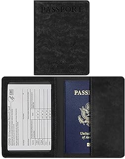 Passport and Vaccine Card Holder Combo - Passport Holder with Vaccine Card Slot Waterproof, Synthetic Leather Passport Case Protector, Stylish Passport Cover with 3D Embossed Patterns, Ultra Slim Passport Holders for Men and Women