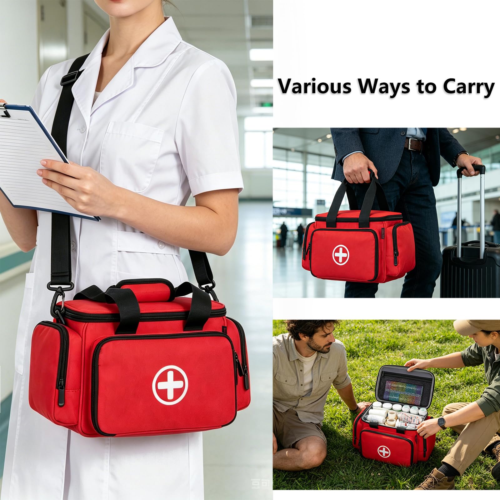 Erste Hilfe Tasche Leer, Professionelle Medizintasche,Notfalltasche, RD | Professionelle Medizintasche, Notfalltasche, Medikamententasche Groß, Für Krankenschwestern, Hausarzt, Häusliche Pflege