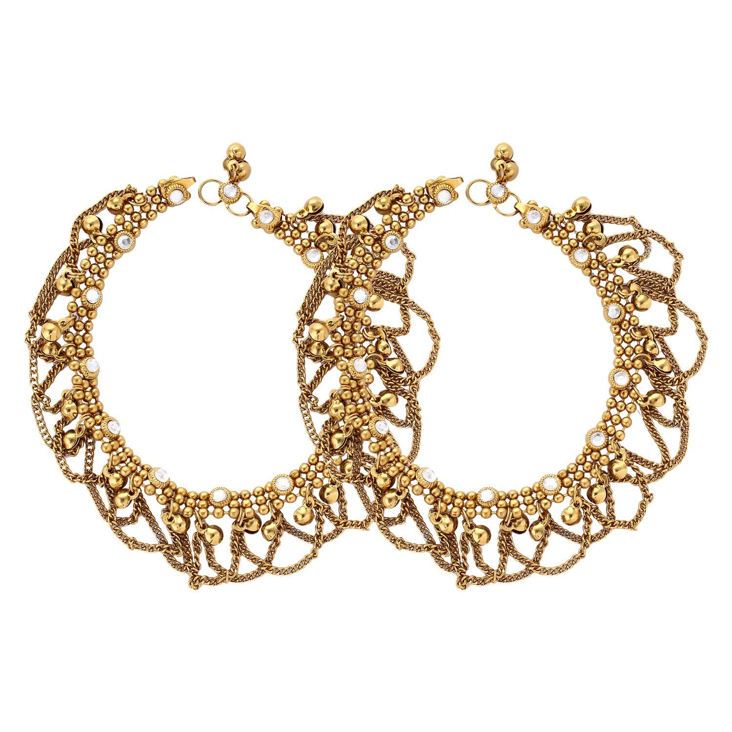Shining Diva FashionShining Diva Non Precious Metal Gold Antique Kundan Payal Anklet for Women (6807a)
