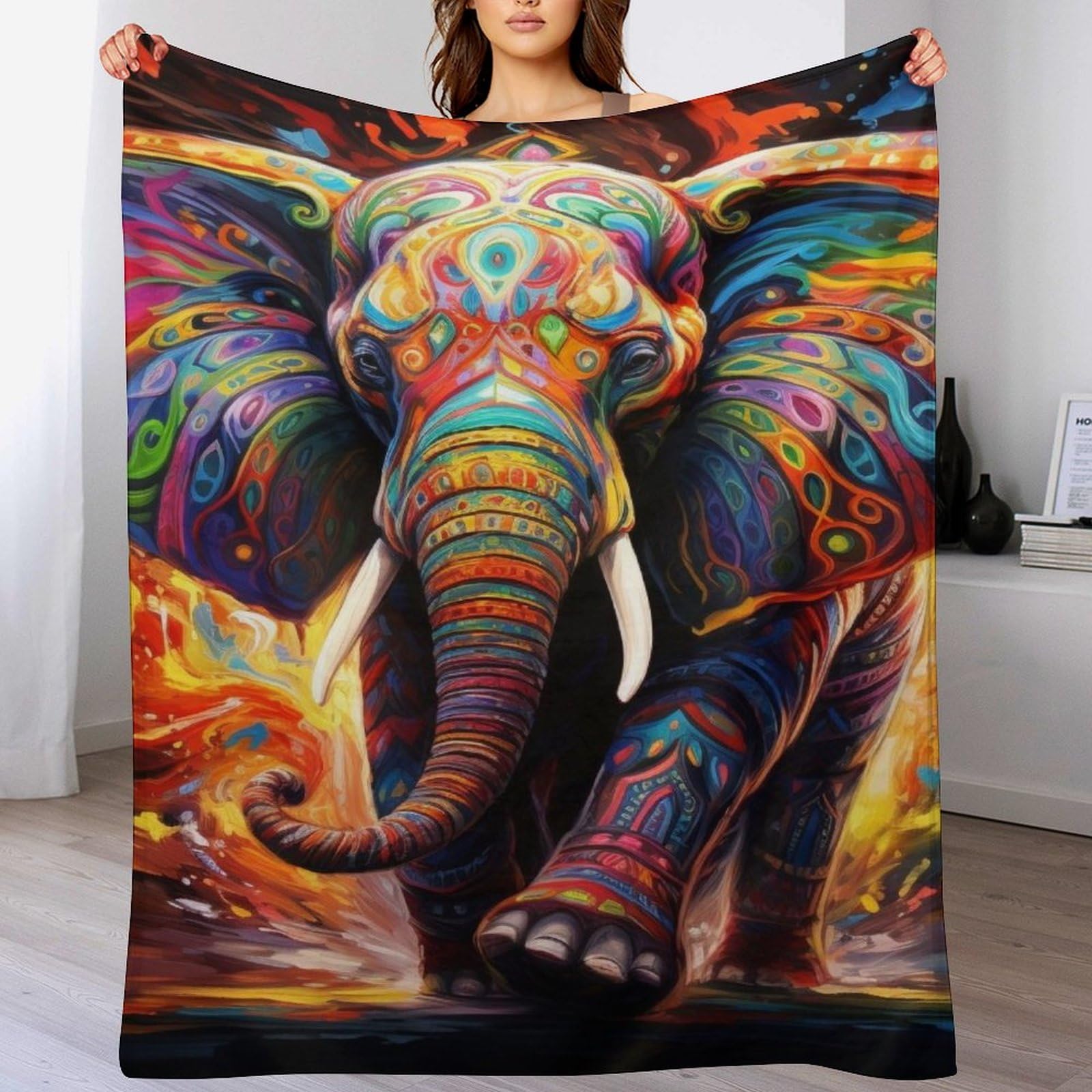 Couverture éléphant en flanelle de microfibre pelucheuse premium