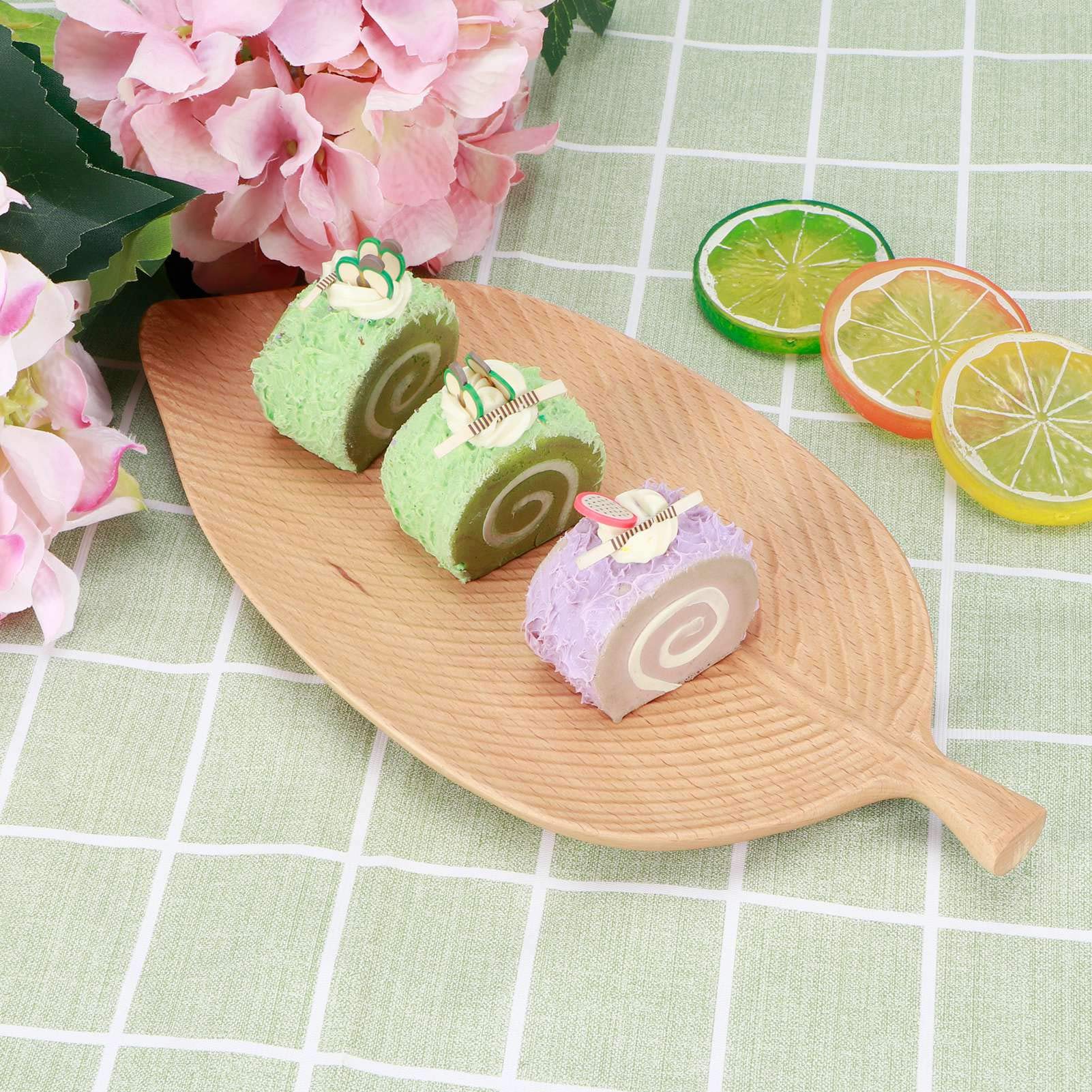 Bandejas de almacenamiento de platos de madera con forma de hoja, bandeja de té, postre, cena, pan, fruta, aperitivos, platos de exhibición de comida (25 * 12 talla en forma de hoja de haya)