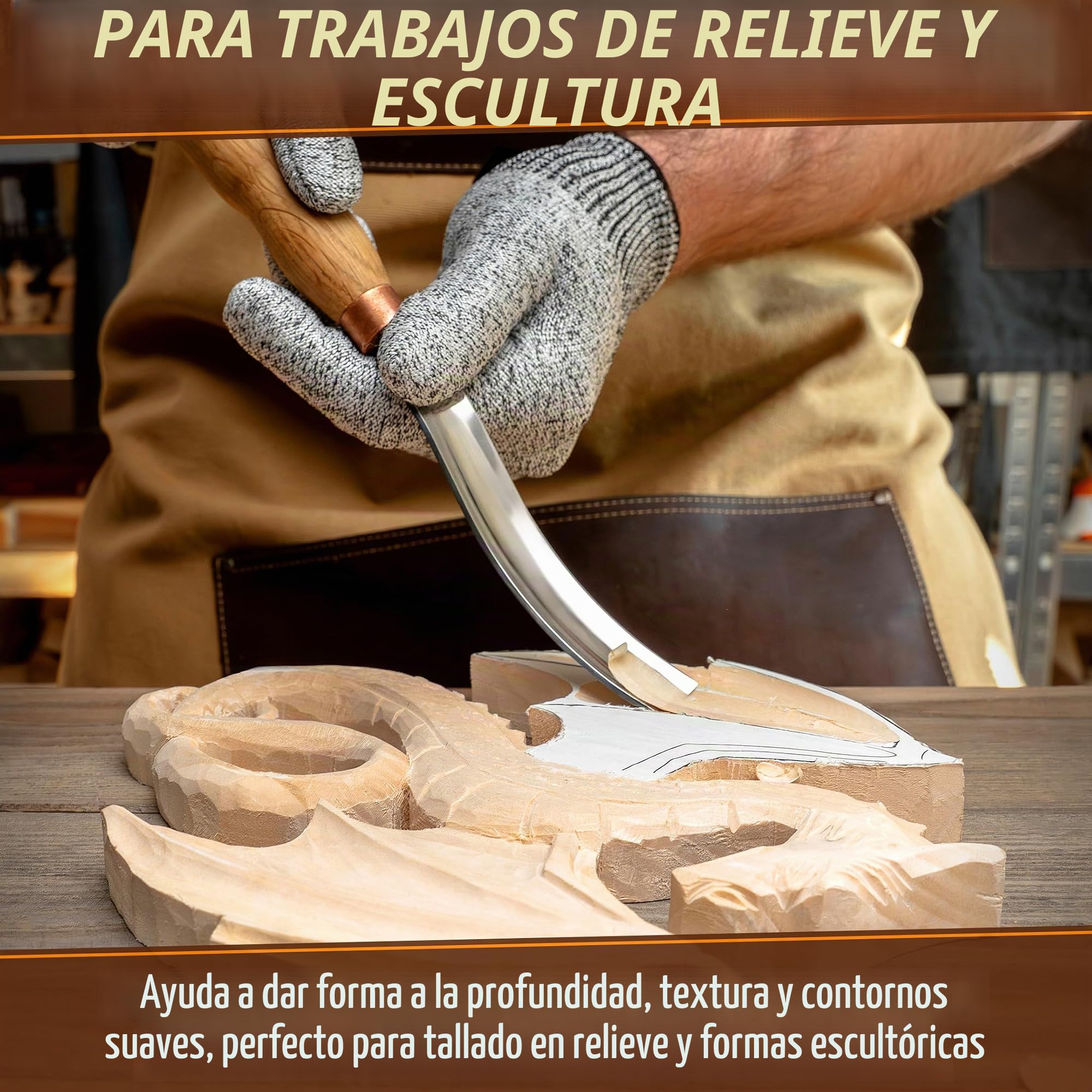 BeaverCraft Gouge Tallado Madera 7L/22 – Herramientas Tallado Cucharas, Cinceles, Gouge para Cuencos, Cincel Curvado, Cuchillo Whittling para Cucharas