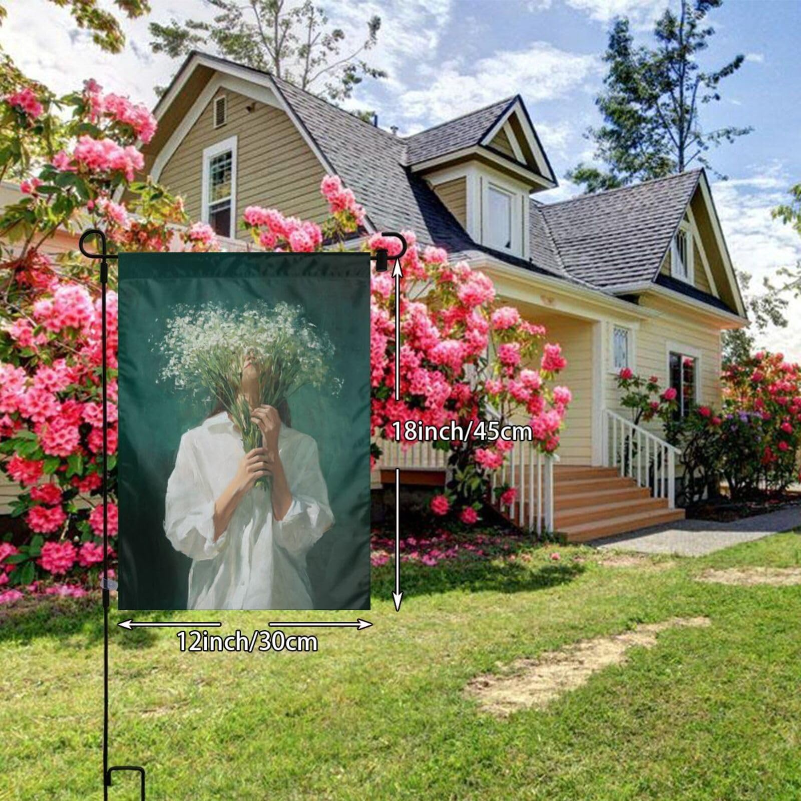 Woman White Flower Dark Emerald Green Garden Flag 12x18 Vertical Double Sided Farmhouse Holiday Outside Decorations Yard Flag