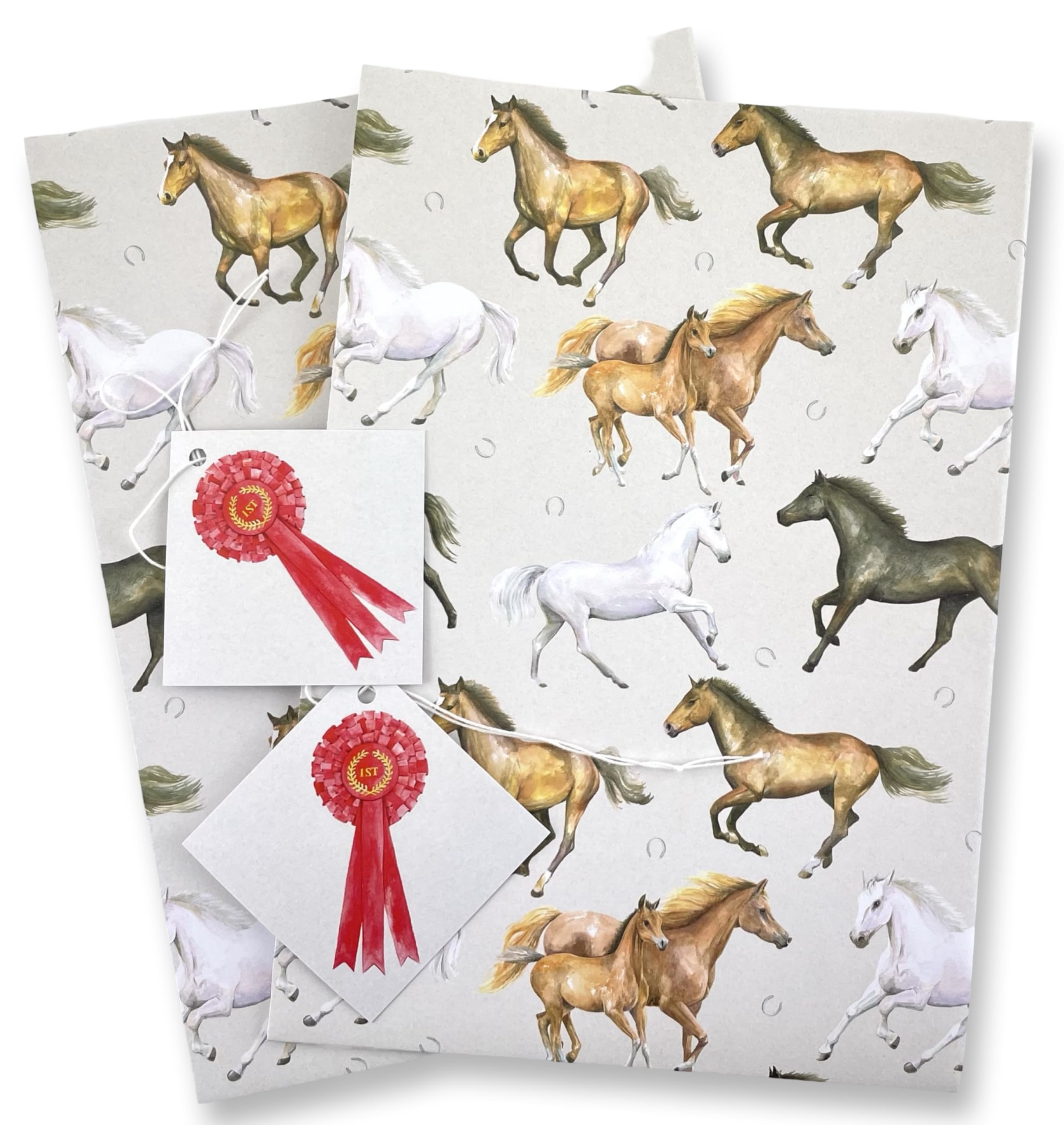Horse Recycled and Recyclable Eco Printed Gift Wrapping Paper - Birthday - Christmas - 2 sheets plus 2 strung gift tags