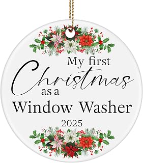 My First Christmas as a Window Washer 2025 Ornament Gifts for Window Cleaner Promotion Newly Grad Graduated Him Her Party Decor New Year 2026, 3-Inch Round Circle Ceramic