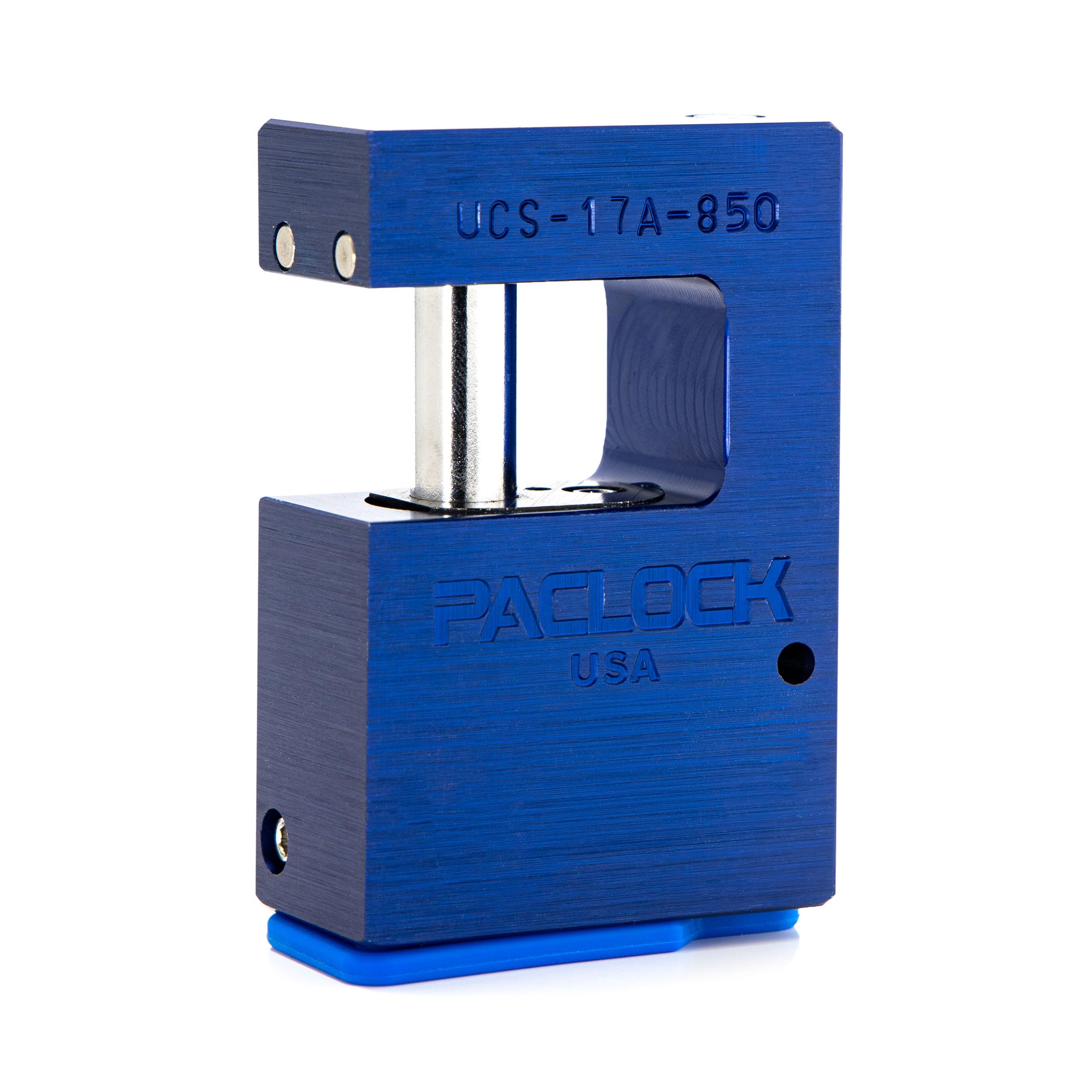 PACLOCK's 17-850-Series Block-Lock, UCS, High Performance 6-Pin Cylinder, Keyed Differently w/ 2 Keys, Blue Anodized Aluminum