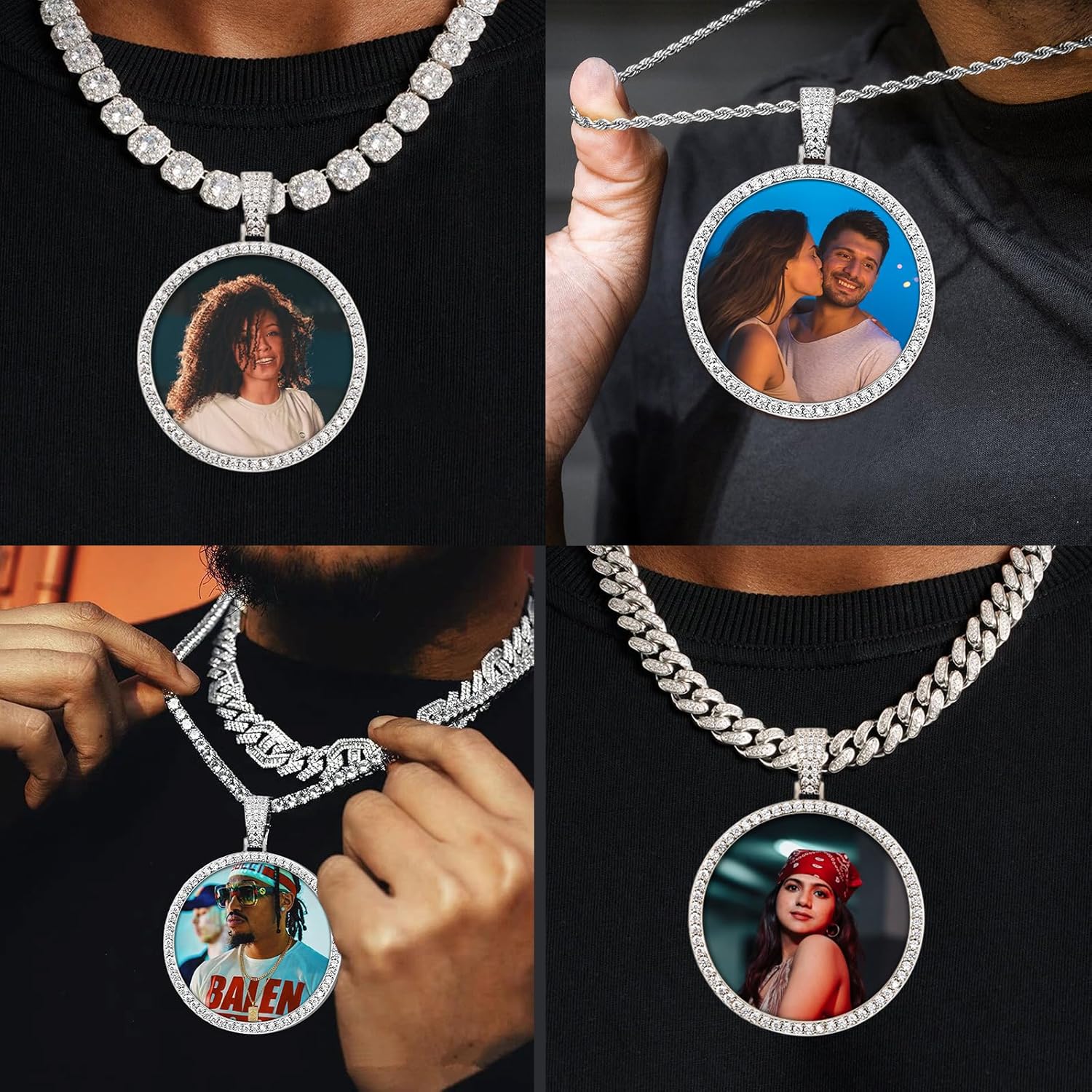 3UMeter Personalized Large Photo Necklace Custom Chain with Picture Pendant Necklace for Men Women Oversize Pendant Memorial Necklace with Picture Hip Hop Jewelry Personalized Gift - Image 5