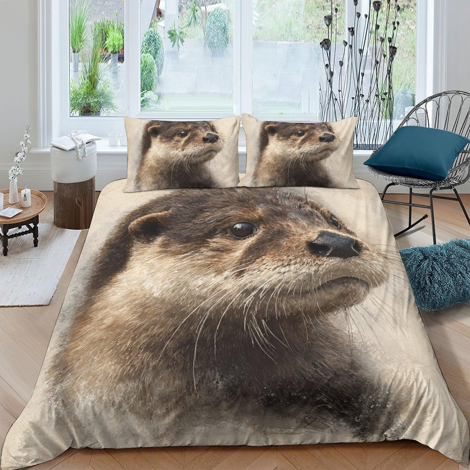 Ctjqhvkz Style-5 3D Printed Otter Portrait Fitted Sheet Microfiber Soft Bedroom Decor Animal Art Mattress Cover For Adults Youth Single（135X200cm）