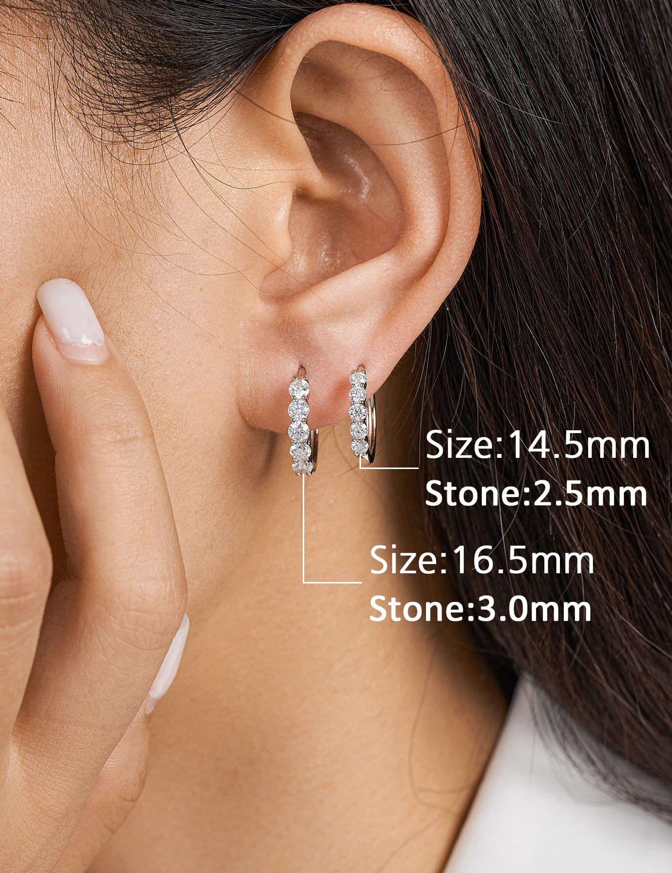IMOLOVE Pendientes de aro de moissanita para mujeres y niñas, de plata de ley, hipoalergénicos, chapados en oro blanco de 18 quilates