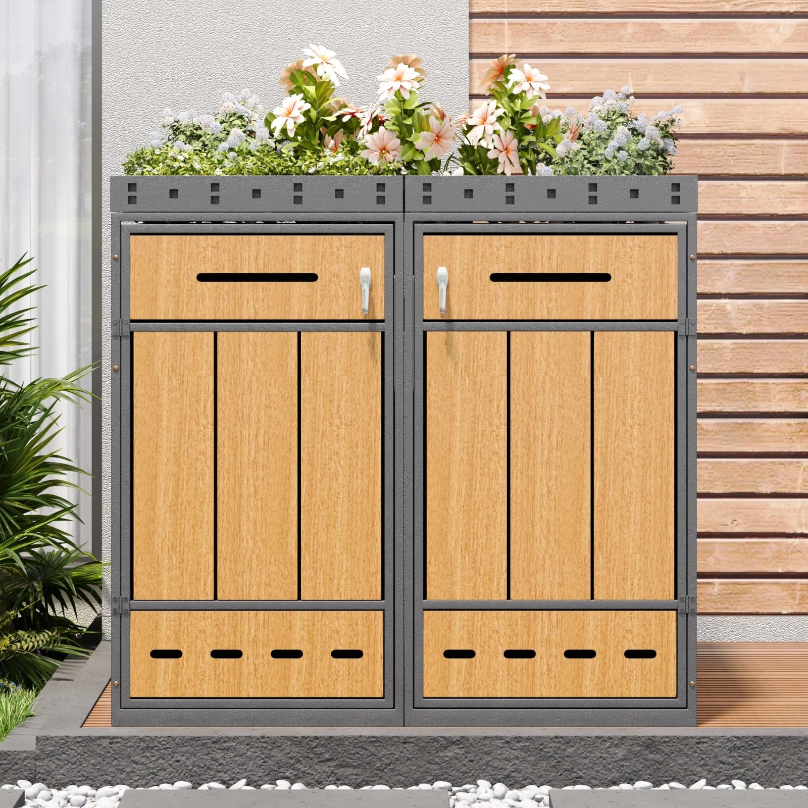 Abri pour poubelles,Abri pour poubelles avec Toit végétalisé 120-240 litres Habillage pour poubelles (1)