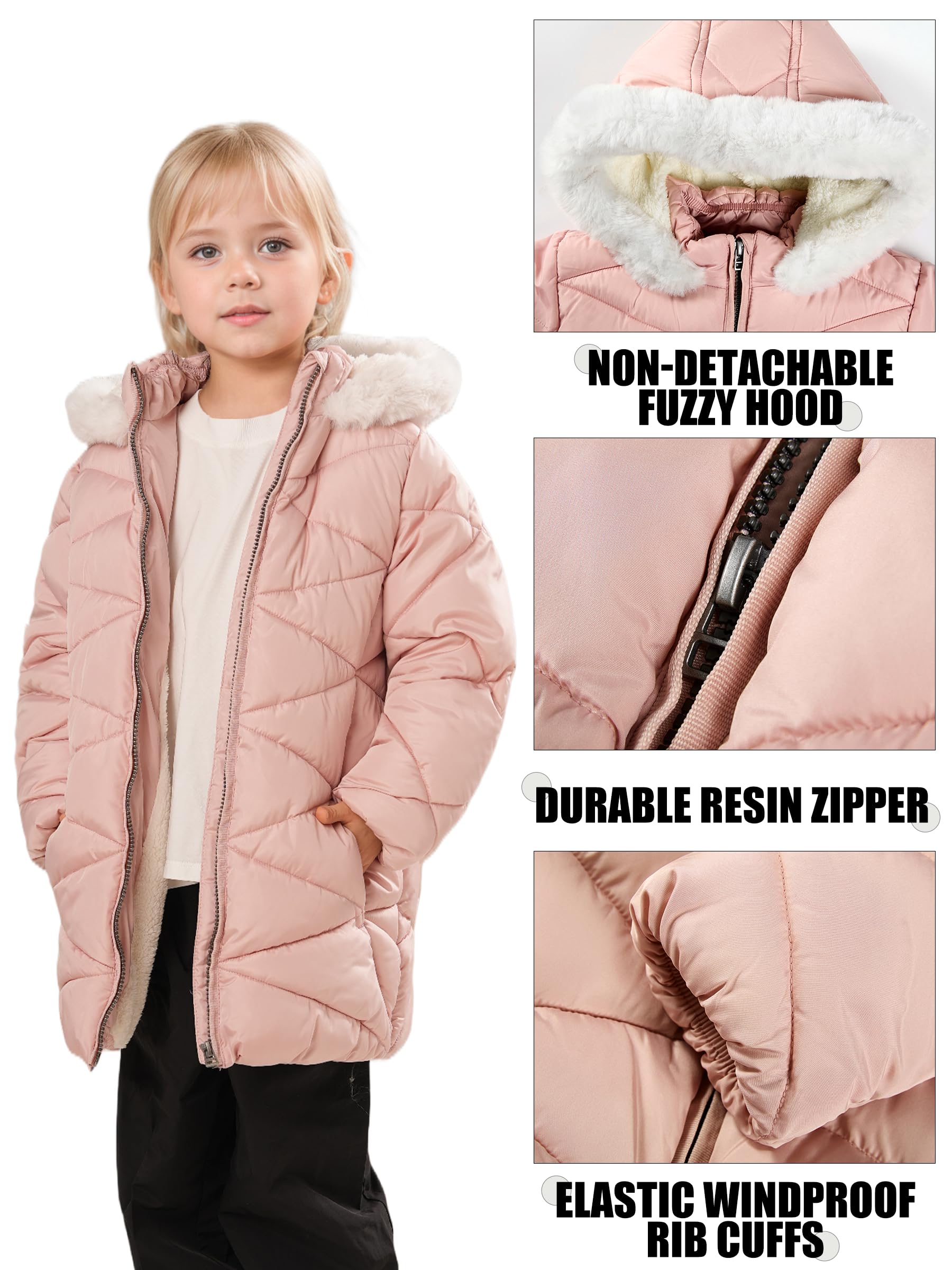 SOLOCOTE Manteaux d'Hiver pour Fille avec Capuche Doublure Sherpa Légers Épais Chauds Gonflés Résistants à l'Eau Coupe-Vent Brillants