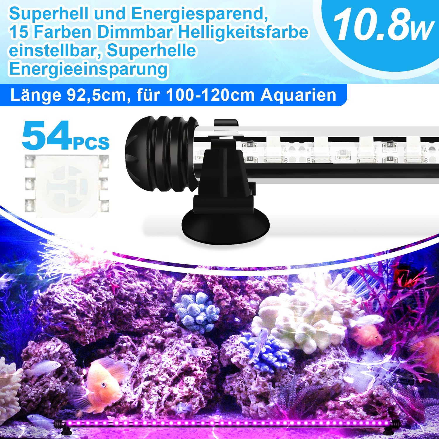 Iluminación LED para acuarios, luz de acuario RGB, IP67 impermeable, tira de luz de acuario con interruptor temporizador automático, adecuada para acuarios de agua dulce de diferentes tamaños