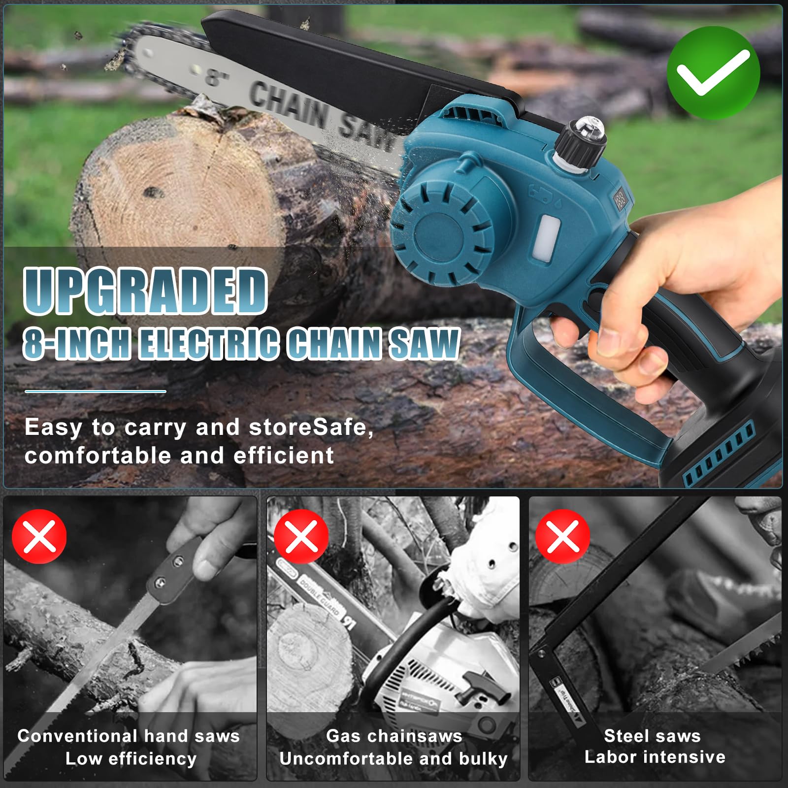 WingFly Mini Tronçonneuse à Batterie 8 Pouces Compatible avec Makita 18V, Tronçonneuse Sans Balais avec 2 Chaînes, Tronçonneuses à une Main pour l'élagage le Jardin (Sans Batterie)