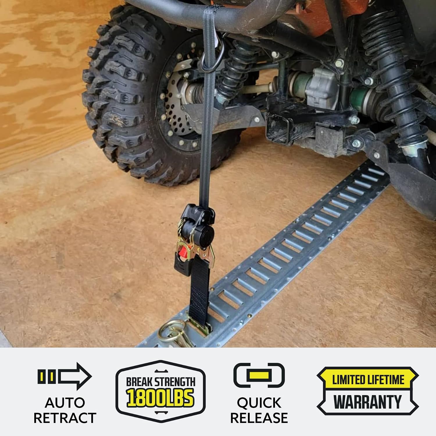 DC Cargo Mall Retractable Ratchet Straps - E-Track and Bolt-On Mounting Options (2 Pack) 1" x 6' - 4,000lbs Break Strength Heavy Duty Auto Self Retracting Tie Down Straps