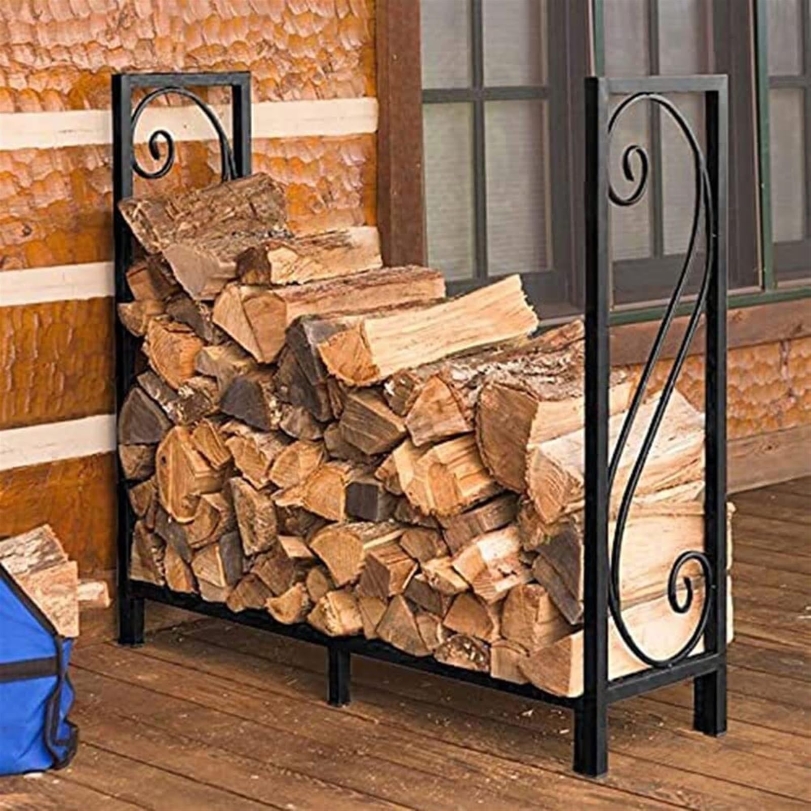 Robustes Kaminholzregal für den Außenbereich, 1,2 m, für Brennholz, Aufbewahrung, Metall, Holzstapler für Terrasse, Stahlscheithalter für Brennholz, Anzündholz, für Holzstapel, Holzspeicher, Ständer Garten