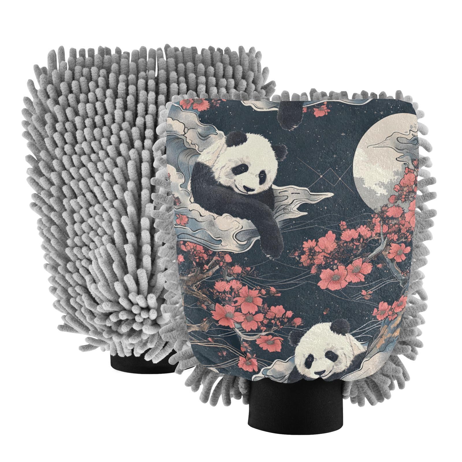 IOACIY Absorbent Microfiber Car Wash Drying Mitts, 2 Pack, Scratch-Free & Lint-Free, Rich Foam, Highly Absorbent, Double Sided, Wash Mitt Perfect for Car Washing, L, Panda (8)