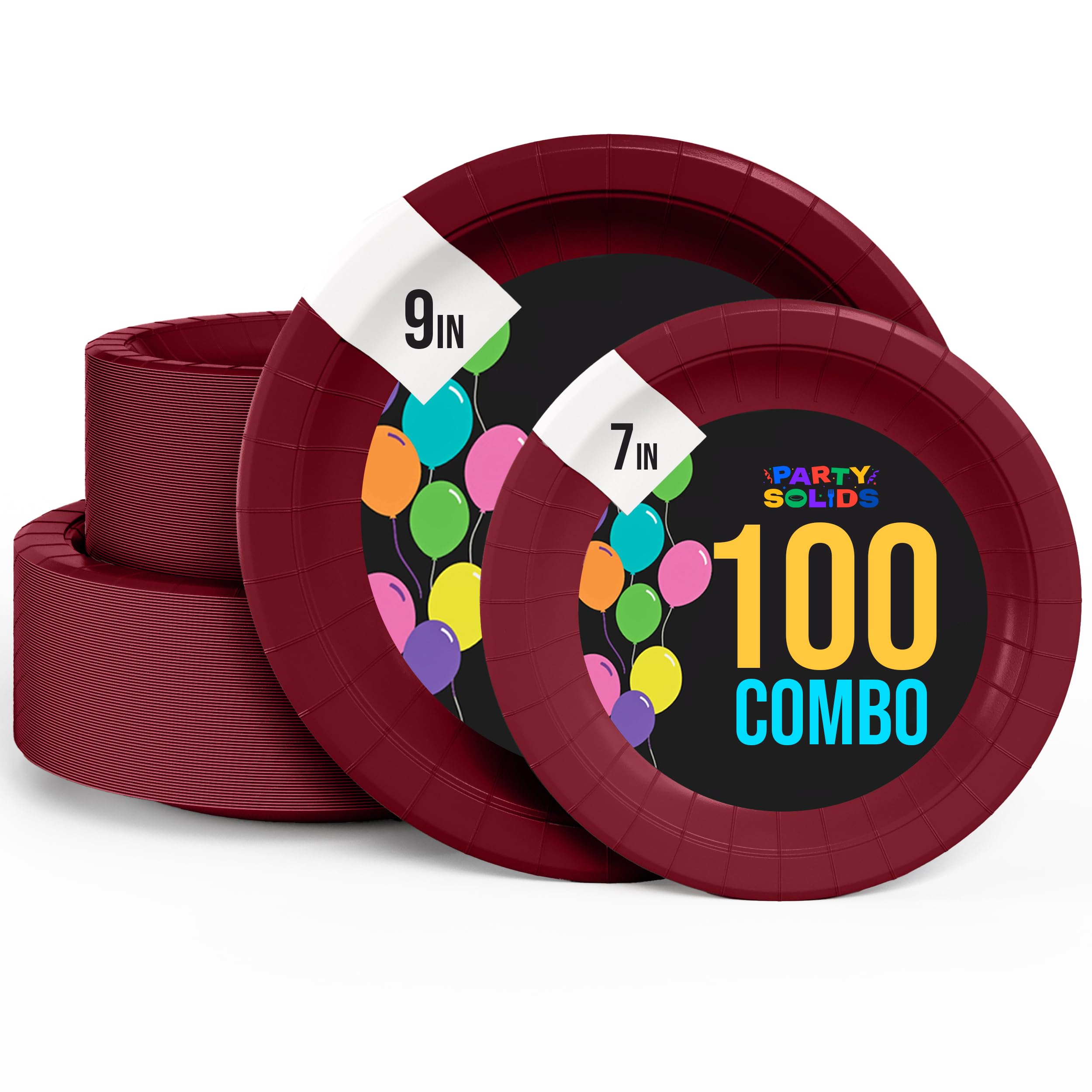 Exquisite Burgundy Paper Plates Disposable Heavy Duty 100 Pcs - 50-7" & 50-9" Burgundy Disposable Plates For Party Heavy Duty Paper Plate 350 GSM