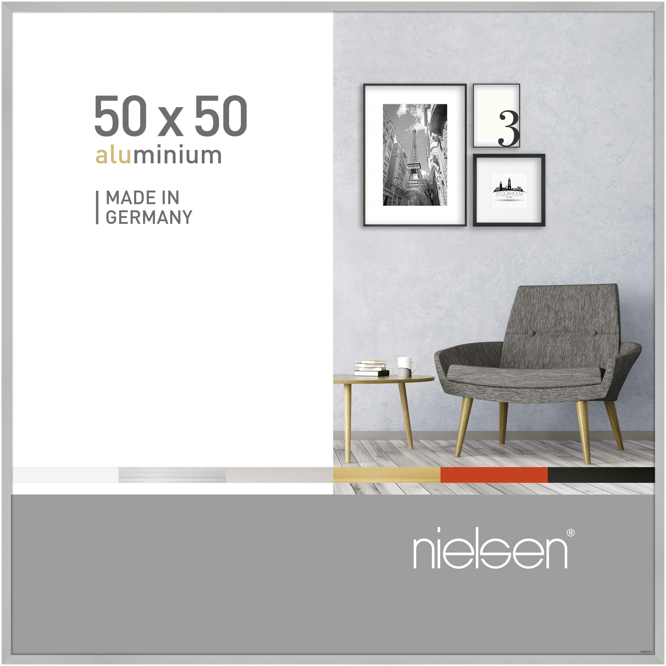 Nielsen Frosted Silver Pixel Aluminium Picture Frame - 50X50cm - With Float Glass And Easy Push-Turn Clips