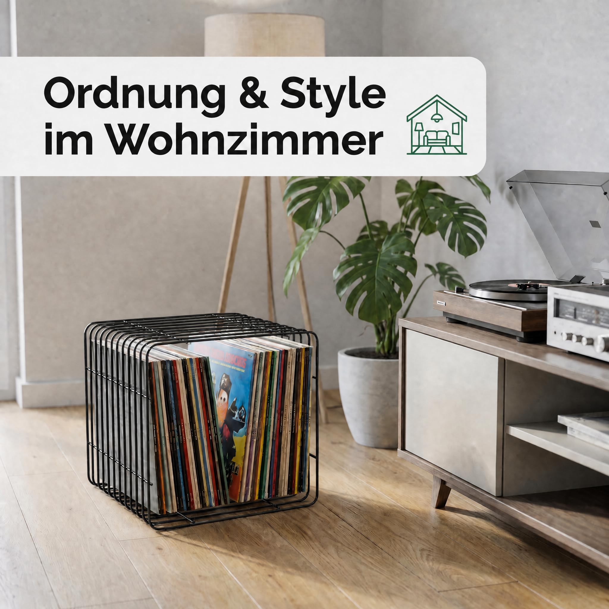 Zomo VS-Rack Cube Vinyl Regal – 348 x 348 x 315 mm - Schwarz - Pulverbeschichteter Stahl - Metall Schallplattenständer für 100–120 LPs – Modular erweiterbar