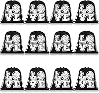Shappy 12-Pack Volleyball Drawstring Bags Bulk - Small Sport Goodie Bags for Party Favors, Team Gifts, Snacks (10x12 Inch)
