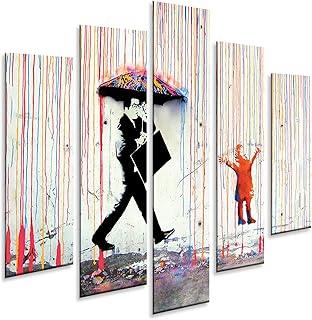 Giallobus - 5 Multi Pannello Art Board - Banksy - Pioggia di Colori - Pannello PVC - 140x100