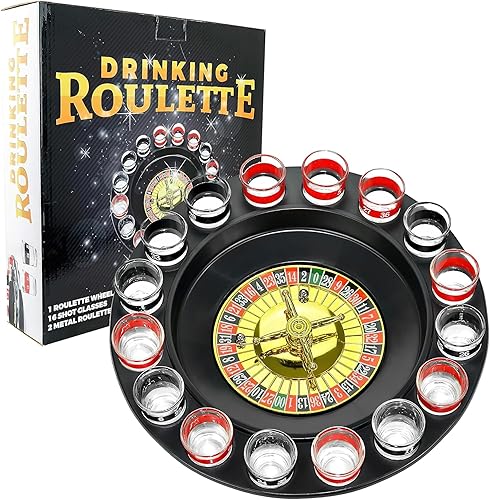 Juego de ruleta de vaso de chupito – Juego de 16 piezas rojo/negro con 2 bolas de metal, divertido juego de fiesta para adultos para elefante