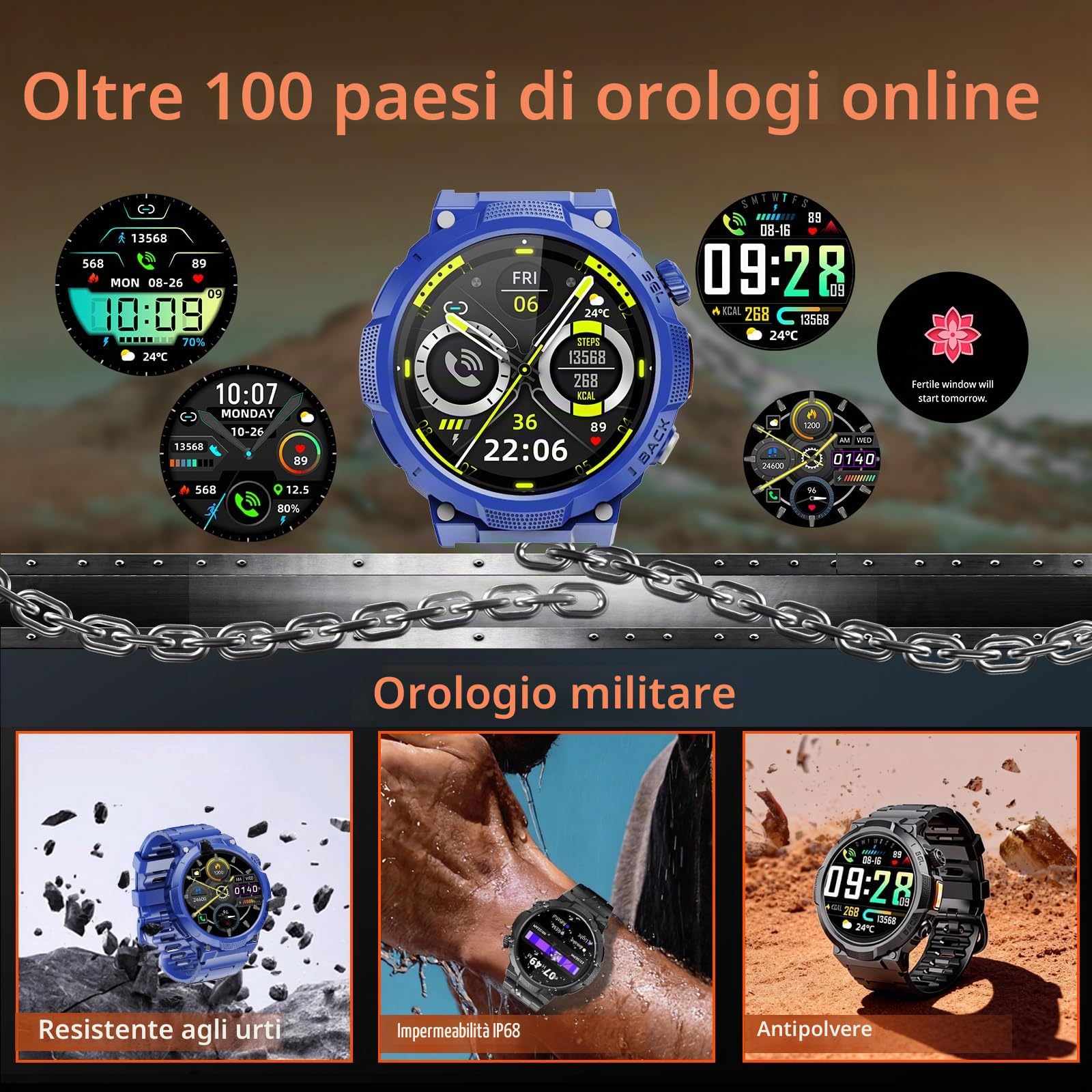 Smartwatch Uomo Militare GPS, Orologio Smartwatch Uomo,Batteria 1000 mAh | 1.53" con Chiamate Bluetooth, 100+ Modalità Sportive, Monitoraggio Sonno e Cardiofrequenzimetro per IOS/Android
