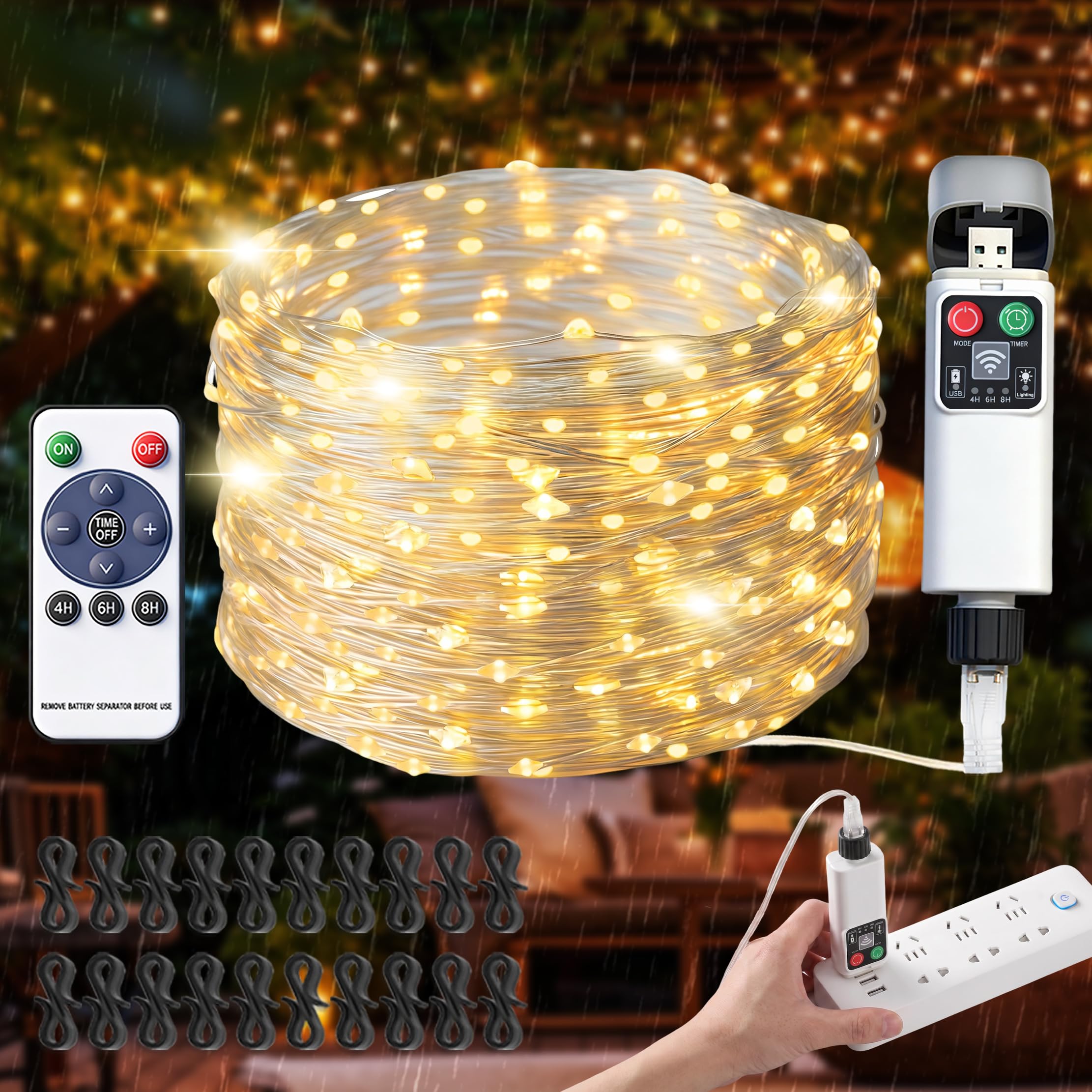 ACONDE Battery Powered Fairy Lights: 3-Hour USB Rechargeable - No Power Outlet Needed - 20-Hour Battery Life for Outdoor Garden Party Decoration