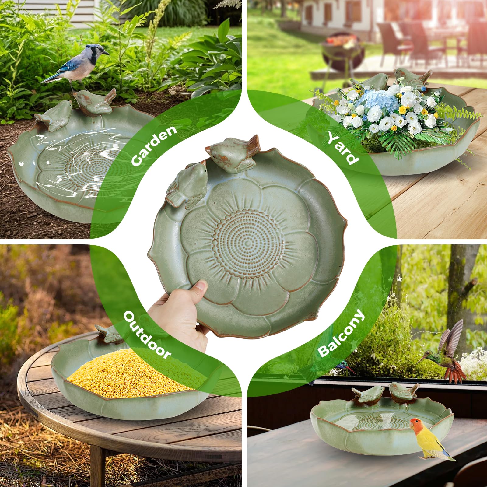 Bebedero para pájaros, resistente al invierno, redondo, 24 cm, cerámica esmaltada, para jardín, robusto, duradero, baño para pájaros, bebedero para pájaros, resistente a las heladas, para