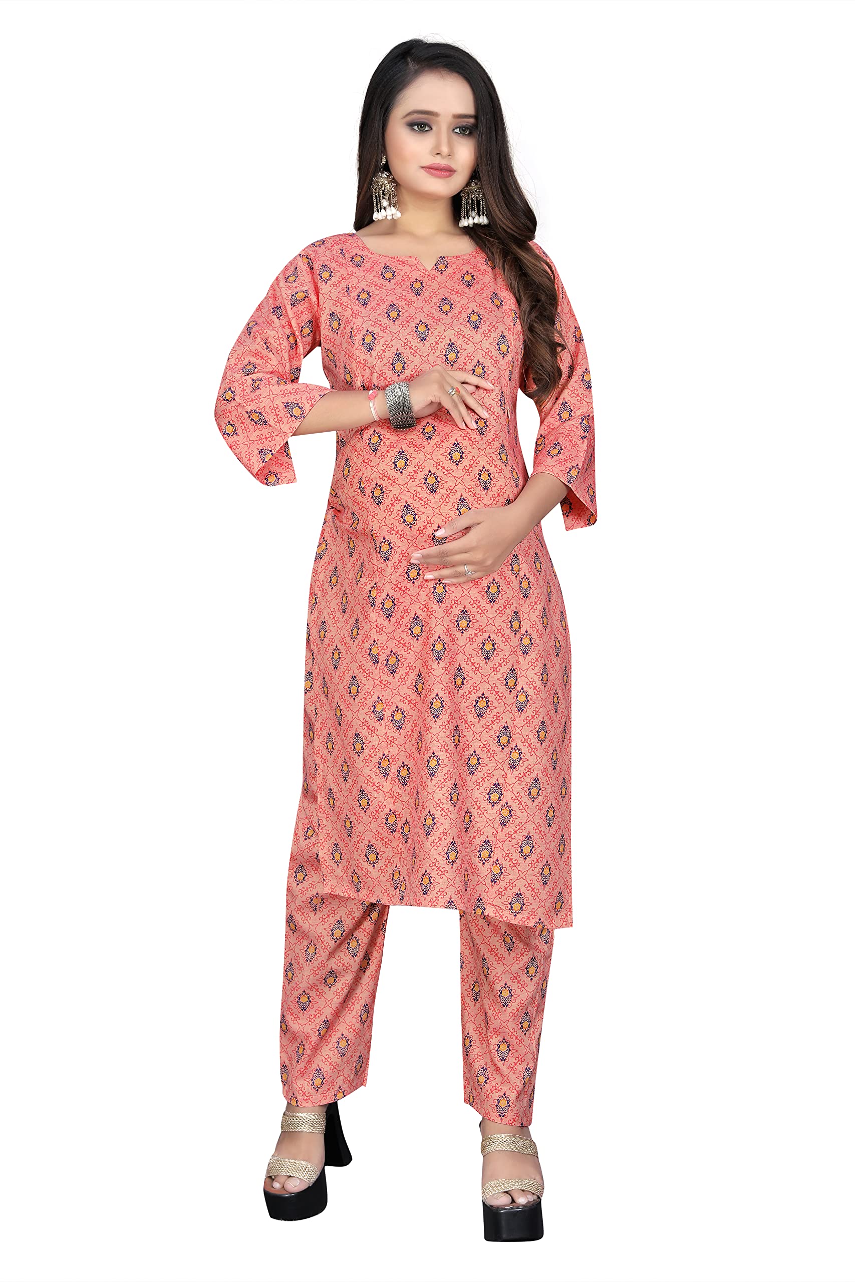SKY FABWomen's Cotton Maternity Kurta and Pant Set