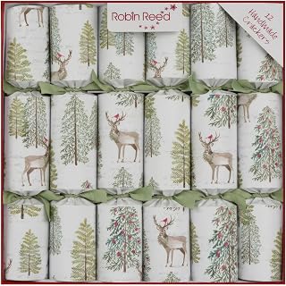 Olde English Crackers Sage Woodland Christmas Party Favors - Set of 12 decorative favors with premium gift enclosed for all holiday party occasions