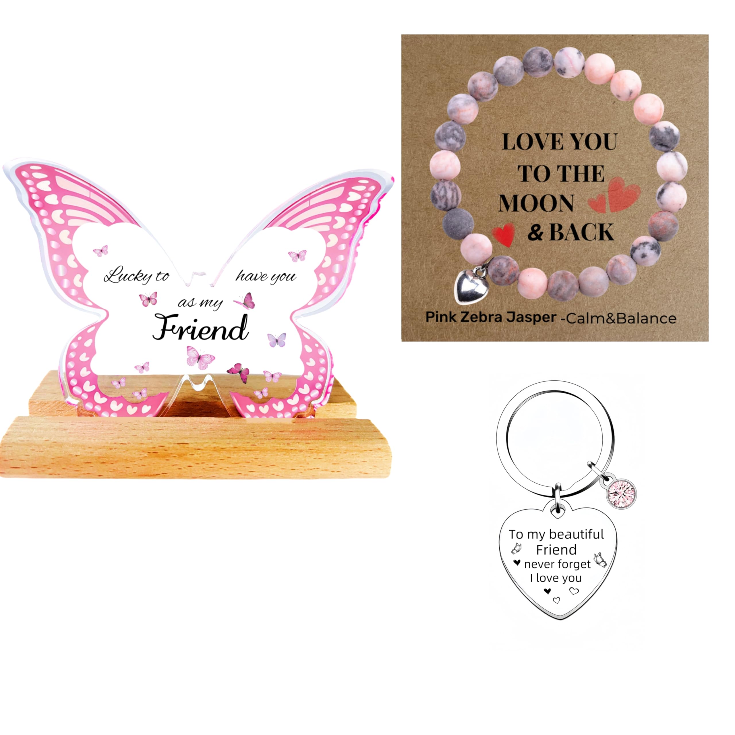 Perfect Best Friend Gift for Women, Ideal for Best Friend Birthday Gifts, Friendship Gifts for Women, Bestie Gifts,Includes Butterfly Acrylic Stand Christmas Pink