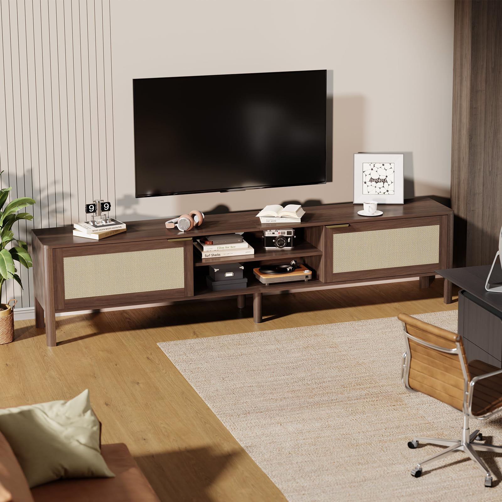 IKALIFE Mueble TV Salon Madera 180cm para Televisor 80 Pulgadas Marrón | Mueble TV con 2 Puertas y Almacenamiento, Mesa TV con Gestión de Cables, Mueble television Moderno para Salon y Dormitorio