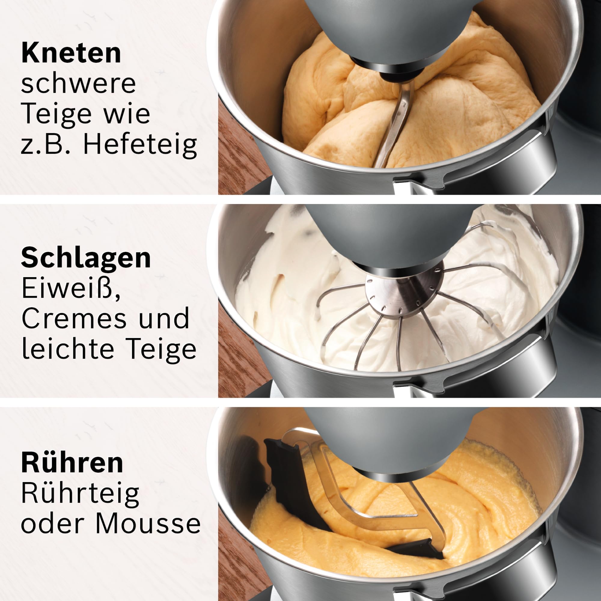 Bosch Küchenmaschine Serie 8 MUM9DT5S41, Edelstahl-Schüssel 5,5 L, integrierter Timer, ohne Waage, diverses Zubehör, Planetenrührwerk, Profi-Knethaken, Schlag-, Silikonbesen Edelstahl, 1600 W, silber