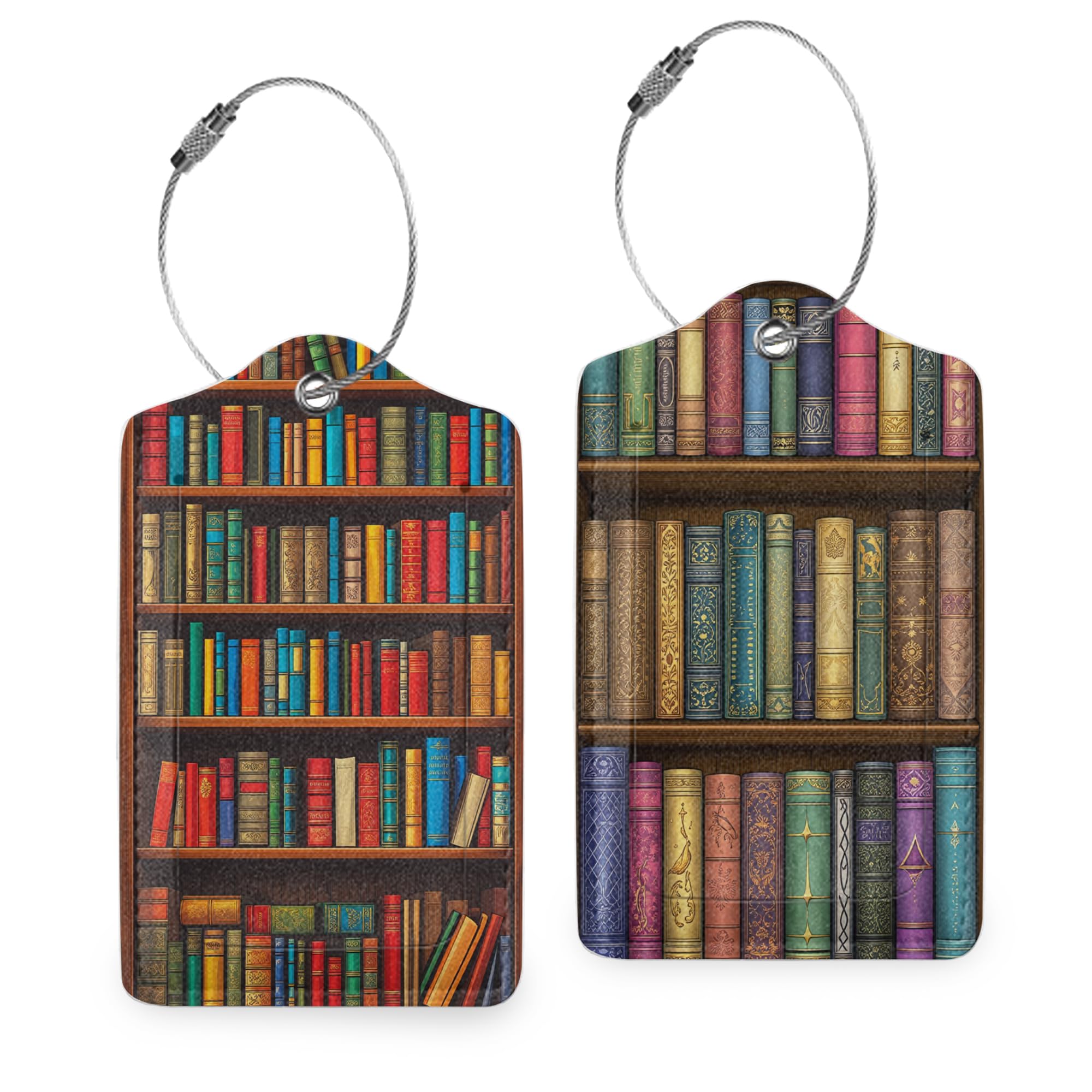 2 Pack Luggage Tags for Suitcase,Vintage Book Suitcase Tags Identifiers with Leather Privacy Name Address Labels and Durable Steel Loop for Women Men Travel