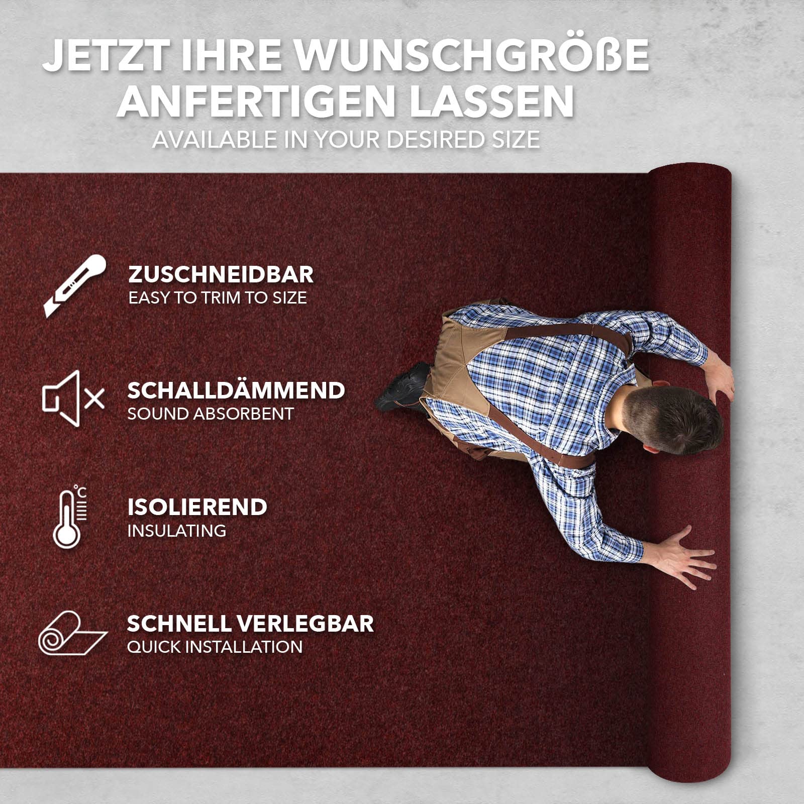 KARAT Nadelfilz Bodenbelag Atlas 200 x 100 cm, Grau - Meterware - pflegeleichter Gewerbe Teppichboden - schalldämmend, rutschhemmend - Teppich Läufer - Büro Messe