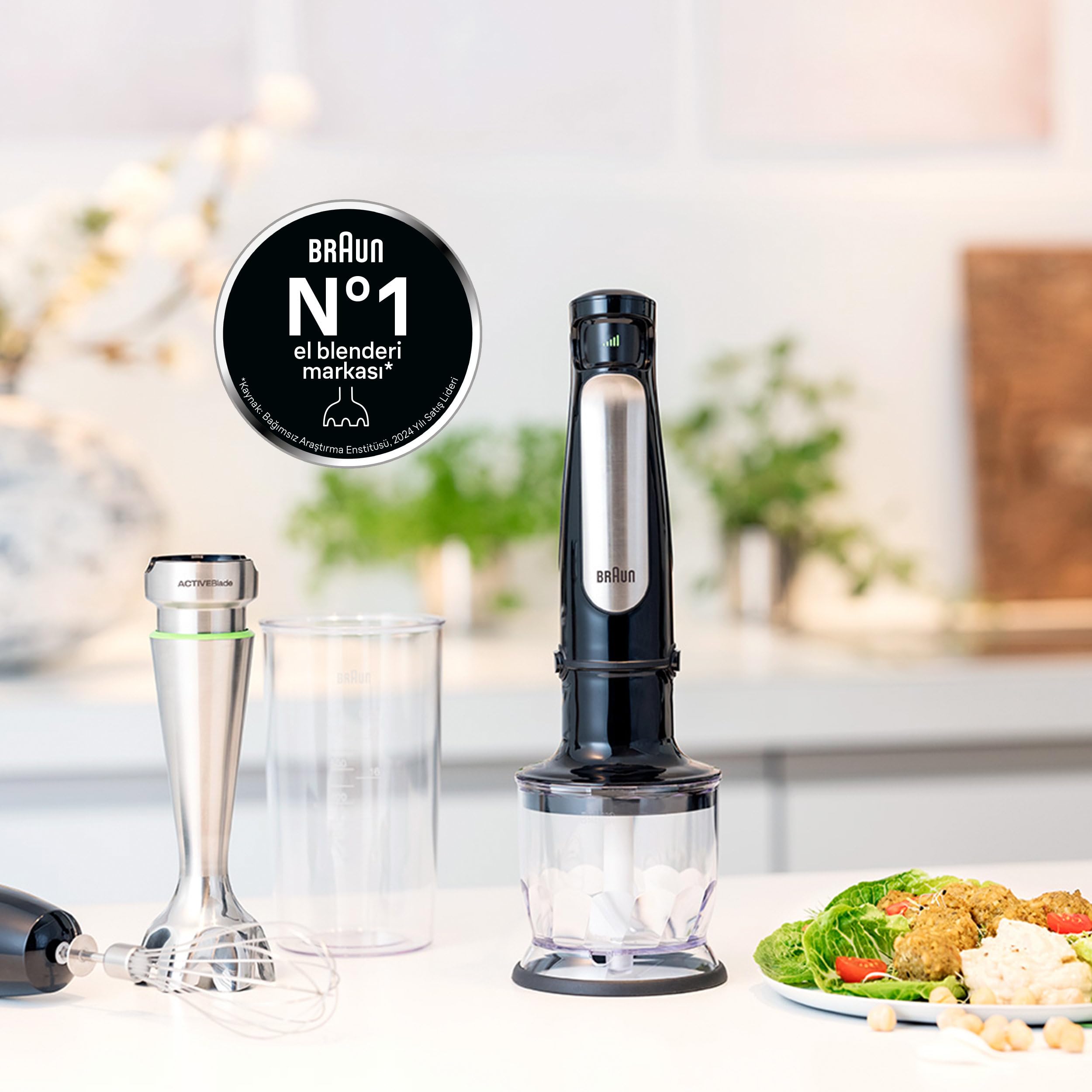 Braun MultiQuick 7 - Stabmixer mit SplashControl-Technologie, ActiveBlade System, Präzise Geschwindigkeitsregelung, 350 ml Zerkleinerer, Schneebesen, 600 ml Becher, 1000W, Schwarz (MQ7025X)