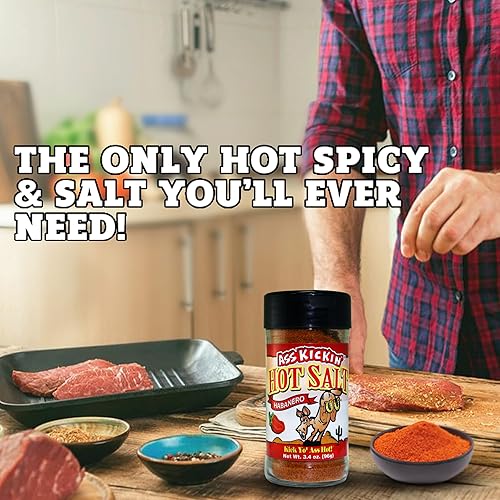 Miniatura 2 de ASS KICKIN' Habanero - Sal picante picante  Tarro coctelero de 3.4 onzas  Sal caliente con sabor perfecto para condimentos de palomitas de maíz, sal