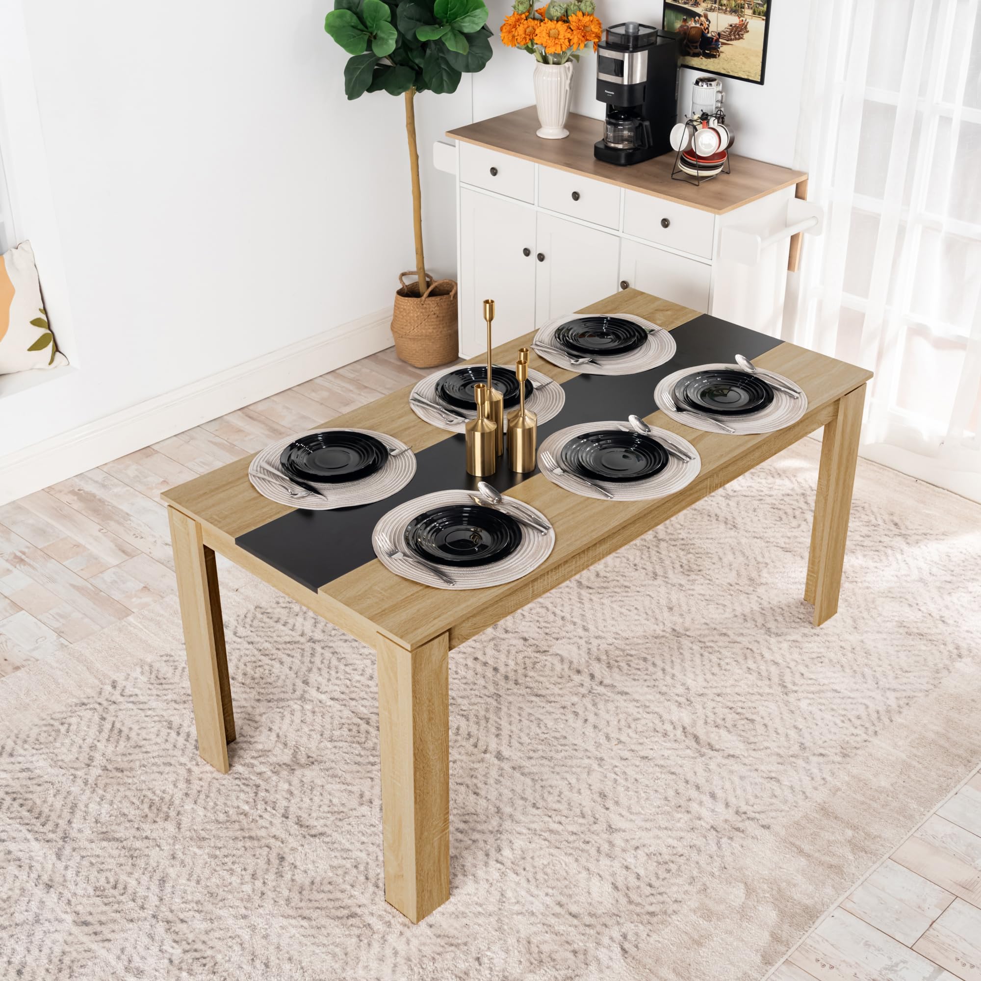 Esstisch mit 4 Stühlen Esszimmergruppe, 4er Set Esszimmerstühle und Rechteckig Holztisch Essgruppe für Wohnzimmer Küche Büro (160 * 80cm Tisch+4 Weiß Stühle)