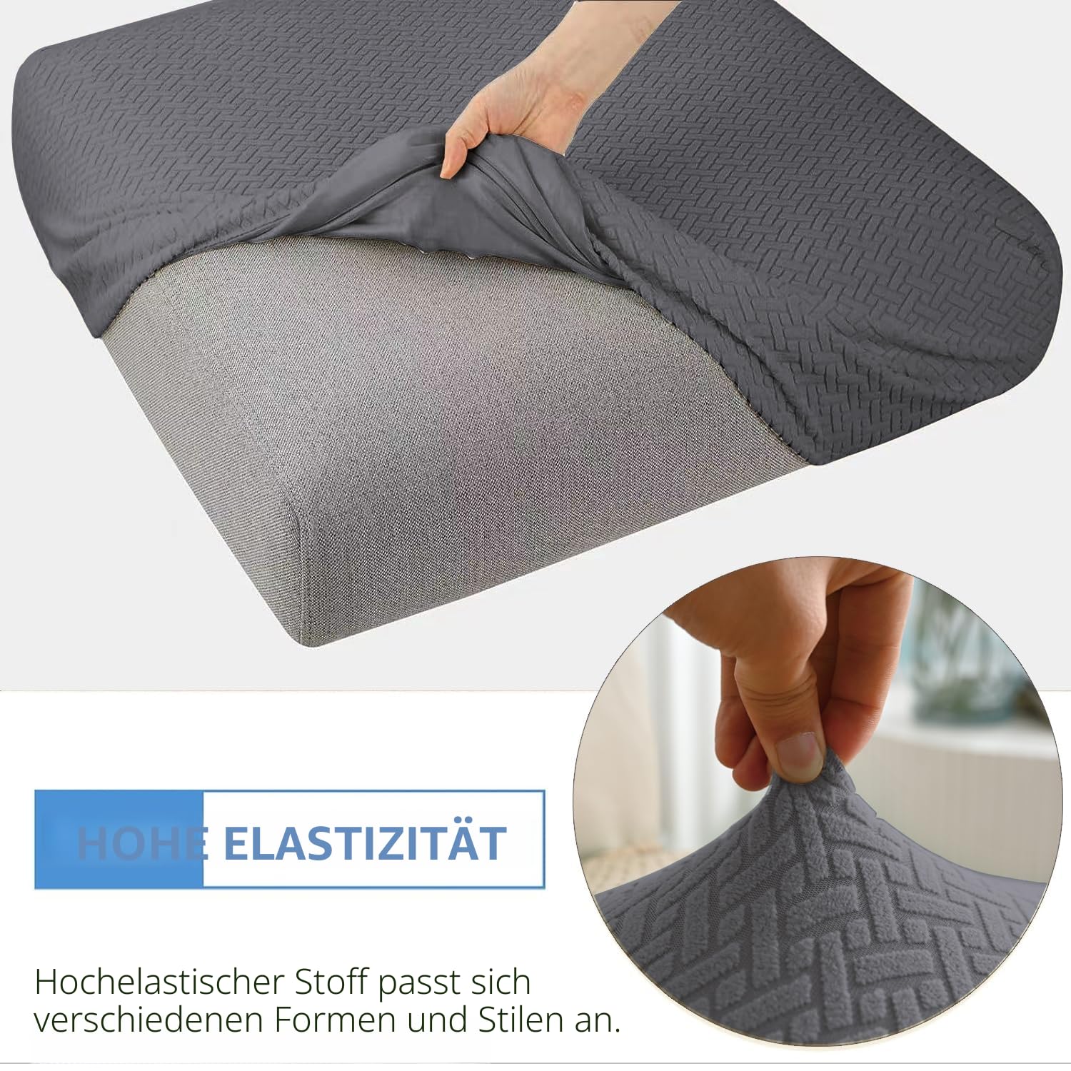 SHANNA Stretch Sofa Sitzkissenbezüge rutschfest Sofabezug: Gartenmöbel Couchkissen Schonbezüge wasserdichte Outdoor Patio Couch Kissen Schonbezug Möbelschutz für Haustiere (6-Sitzer,Dunkelgrau)