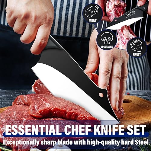 Miniatura 10 de TIJERAS Juego de cuchillos de carnicero de 14 piezas para cortar carne, juego de cuchillos de chef japonés de primera calidad con bolsa para