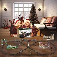 Vista 8 de Juego de tren para niños con control remoto, juguetes de tren con locomotora de vapor, tanque de combustible y pistas de lujo, trenes eléctricos