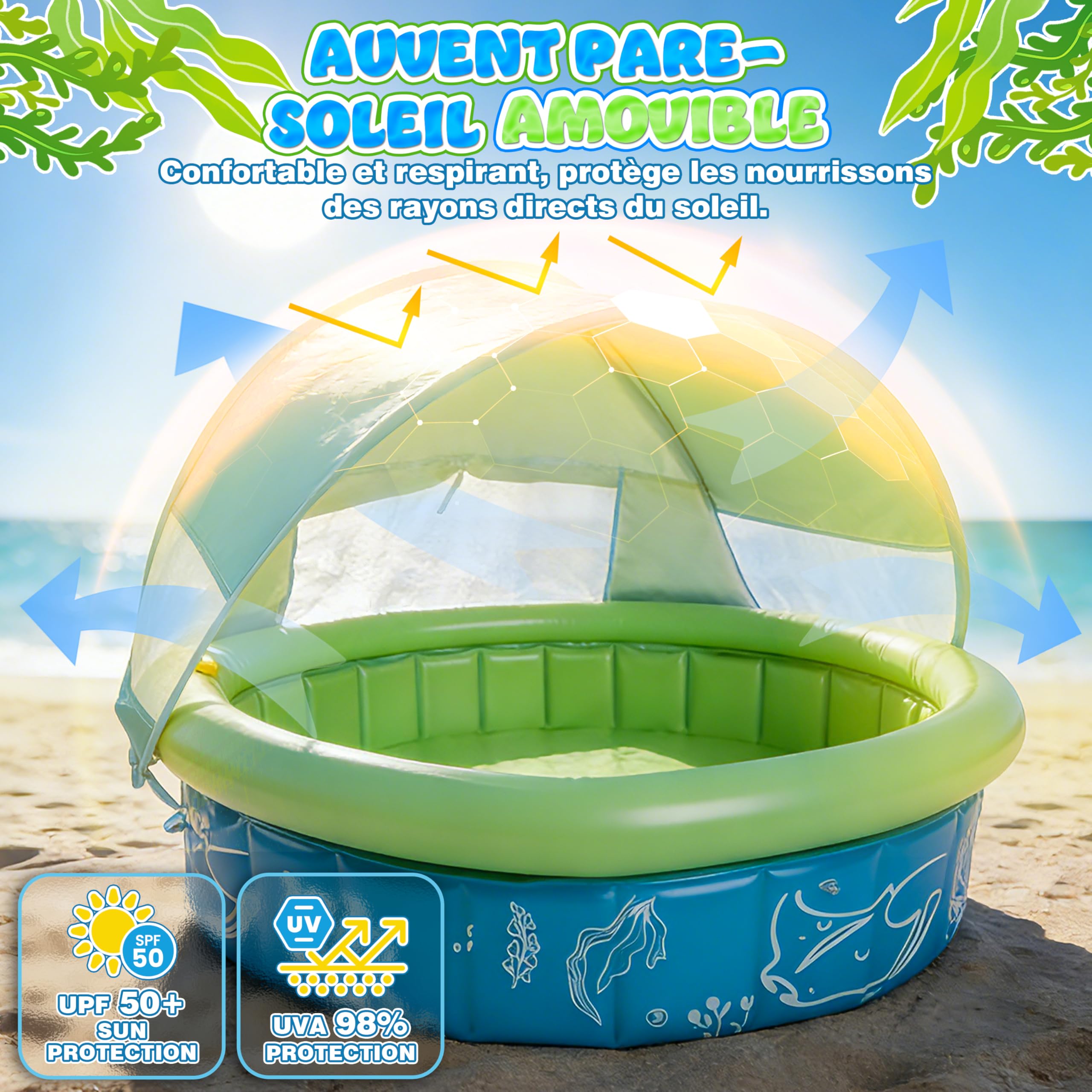 Namiot Plażowy dla Dzieci 4w1 100x30 cm Anti UV SPF50+ z Moskitierą i Daszkiem